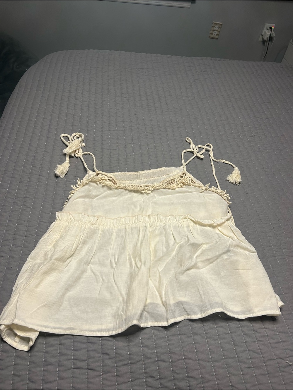 Women’s Cream Tie-Shoulder Ruffle Tank Top
